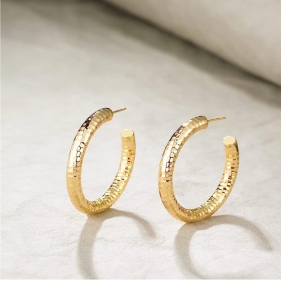 Gold 14k Gold Plated Textured Hoop Earrings - Picture 3 of 4